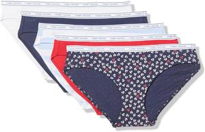 Женские классические хлопковые бикини с логотипом Tommy Hilfiger, упаковка 5 шт., Mini Anchors Print/Tango Red/Bright White/Sweet Blue/Sweet Blue Stripe