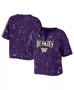 Женская фиолетовая футболка Washington Huskies Bleach Wash Splatter с вырезом-надрезом WEAR by Erin Andrews