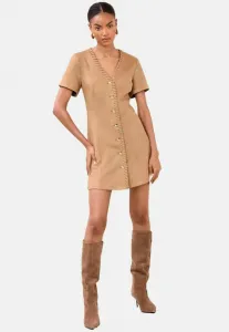 Платье-Мини для невысокого роста с декоративной строчкой. Lipsy, Tan Brown