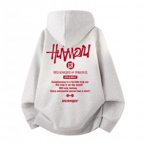 Толстовка Unisex Hooded Moderate Heavyweight HUANQIU, premium серый (красный )