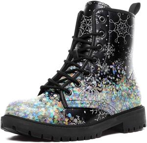 Рождественские универсальные боевые ботинки Легкие противоскользящие ботильоны на зиму для мужчин, женщин и детей постарше AWSOLE, Snowflake Silver Black