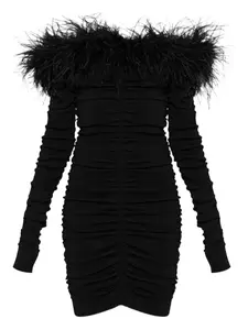 Мини-платье с перьями и драпировкой Self-Portrait, черный