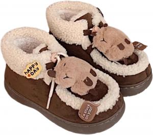 Женские милые зимние ботинки ZQW с капибарой, 3D животное, высокие ботильоны Y2K, пушистые, утепленные, с удобной обувной колодкой, Dark Brown & Capybara