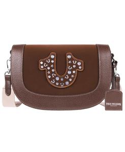 Сумка через плечо из замши с клапаном и декоративными заклепками в форме подковы True Religion, Chocolate