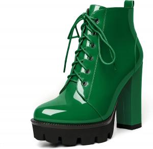Женские ботильоны на платформе Esvowido с круглым носком, шнуровкой, грубой высокообъемной подошвой, боковой молнией и мехом, короткие ботинки на высоком каблуке, Green