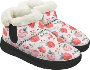 Женские зимние ботинки без каблука широкого размера, теплые ботильоны с поддержкой свода и мягким искусственным мехом внутри Chririnla, Pink Strawberry Print