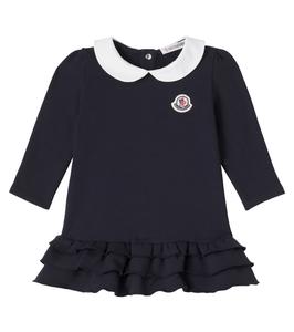 Детское платье из флиса с хлопком Moncler Enfant, темно-синий