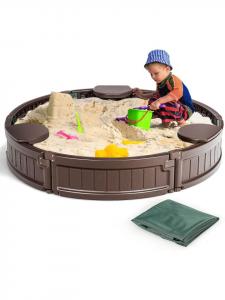 Costway Круглая песочница Ø120 см, коричневого цвета