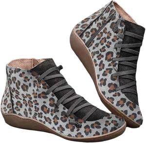 Повседневные ботинки в ретро-этническом стиле с цветными блоками, женские нескользящие ботинки с боковой молнией, походные ботинки, модные внедорожные ботинки HCHCTRY, Grey