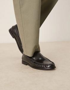 Пенни-лоферы ASOS DESIGN из черной кожи со сборками