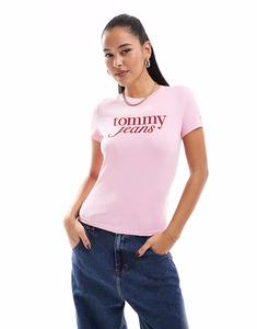 Футболка с ретро-надписью в розово-красном цвете Tommy Jeans