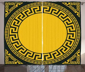 Штора ABAKUHAUS Greek Key Rustic, круг, вдохновленный солнцем, универсальная ленточная штора для гостиной с петлями и крючками, 280 x 225 см, цвет: антрацитово-серый, бархатцы Abakuhaus