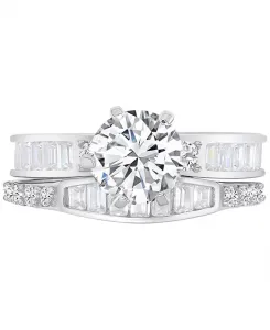 Свадебный комплект из кубического циркония круглой и багетной огранки из стерлингового серебра Macy'S, rhodium