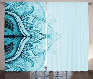 Штора ABAKUHAUS Мандала в деревенском стиле, этническое декоративное кружево, универсальная ленточная штора для гостиной с петлями и крючками, 280 x 225 см, цвет аквамарин Abakuhaus