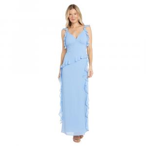 Женское струящееся платье макси R&M Richards из креп-шифона с рюшами и рукавами, цвет Periwinkle