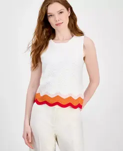 Женский свитер без рукавов с круглым вырезом и полосатым подолом T Tahari, мультиколор