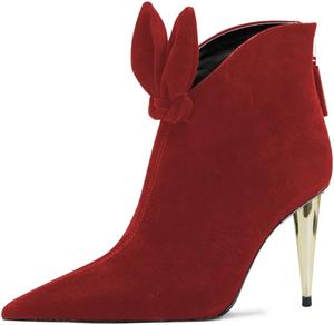 Женские модные ботильоны YDN, заостренный закрытый носок, декоративный узел, массивный каблук конус, молния сзади, обувь для вечеринок и повседневной носки, размеры US 4-16, Red