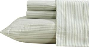 Nautica Комплект постельного белья Full (133x190 см), хлопковый перкаль, цветочный узор, зеленый в полоску «эллипс»: простыня на резинке, пододеяльник, наволочки.