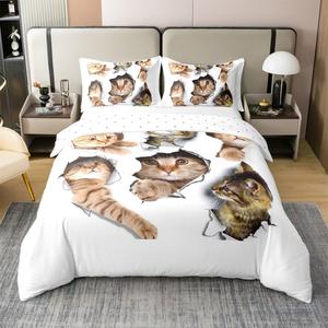 Erosebridal Комплект постельного белья 3D Kitten из 100% хлопка с милыми котиками в бело-оранжевых тонах, White Orange