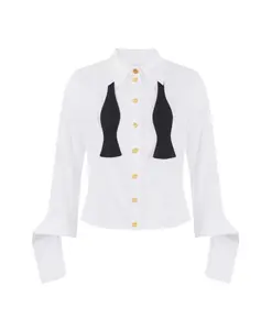 Рубашка из поплина с хлопковым бантом Elisabetta Franchi, белый