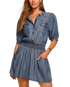 Мини-Платье из джинсовой ткани с пышными рукавами от Norman Ramy Brook, синий