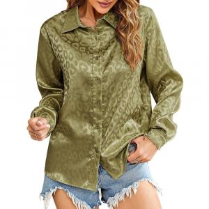 Рубашки на пуговицах с леопардовыми пятнами для женщин, повседневные рабочие рубашки с длинным рукавом и V-образным вырезом Kojooin, цвет Dark Green
