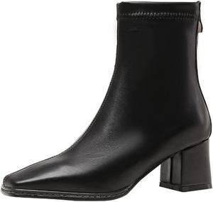 Женские ботильоны с квадратным носком, сзади на молнии, резиновая подошва, каблук 5,5 см, массивный каблук, осенние тонкие замшевые ботинки COMFASH, Black