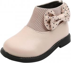 Детские ботильоны для девочек с утеплителем, задней молнией и бантом, короткие зимние ботинки из искусственной кожи, удобные и модные (1-6 лет) Generic, Pink