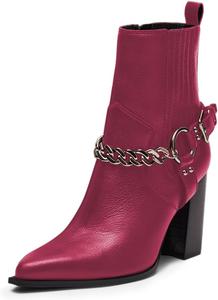 Женские стильные ботильоны FOWT с заостренным носком, цепочкой и декоративной отделкой, боковой молнией, массивным высоким каблуком, для модных вечеринок, размеры 4-16 США, Violet Red