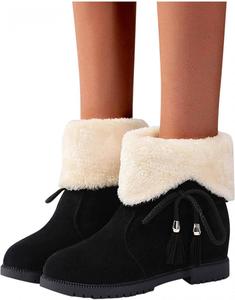 Женские зимние ботинки Bcshiye, замшевые, утепленные мехом, противоскользящие, с грубой подошвой, низким каблуком, круглым носком, зимние ботильоны, Black