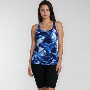 Женский топ-танкини Maya с встроенным бюстгальтером и черные высокие велосипедки для плавания Calypsa Llc, Navy Wave