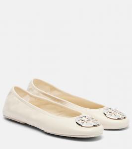 Туфли-балетки Reva Travel из кожи Tory Burch, Light Cream/Silver