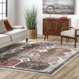 Ковер Evie Global Inspired Emblem Fringe Area Rug nuLOOM, 122x170 см, бежевый