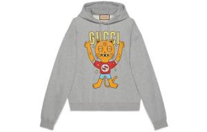 Толстовка с капюшоном и принтом из мультфильмов и лозунгов Gucci, серый
