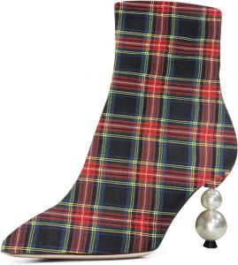 Женские модные ботильоны FSJ с острым носком, средним каблуком и боковой молнией с жемчугом, повседневная обувь для улицы, размер 4-15 US, Check Cloth