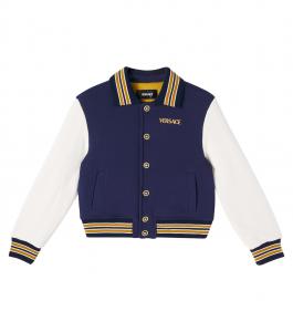 Хлопковая университетская куртка с булавкой Versace Kids, Navy + Ivory + Spicy Honey
