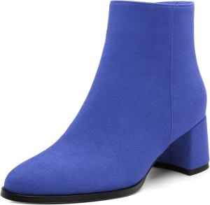 Женские ботильоны на низком каблуке из замши, широкая полнота, массивные короткие ботинки, удобные, модные, рабочие зимние ботинки, каблук 5 см DEMOSHINE, Royal Blue