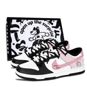 Nike Dunk Black Leather Slip Resistant Abrasion Resistant Low top детские скейтбординг кроссовки Pink Unisex