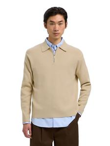 Свитер SLHTELLER FN RELAXED HALF ZIP POLO серого цвета SELECTED HOMME