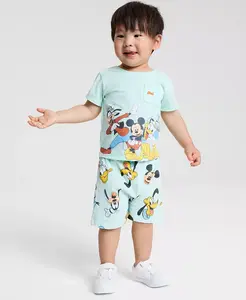 Детский комплект для мальчиков Mickey & Friends: футболка и шорты из хлопка, 2 предмета Disney, зеленый