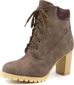 Женские высокие ботильоны на толстом каблуке, осенние короткие ботинки, зимние ботинки FAZAIQILUO, Brown