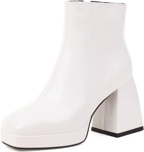 Элегантные женские ботильоны из лакированной кожи с квадратным носком и устойчивым каблуком Renessmi, White