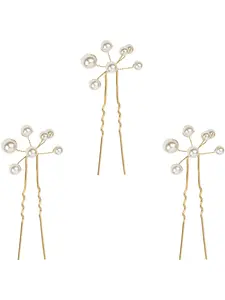 Три заколки для волос Primavera с жемчугом Jennifer Behr, золотистый