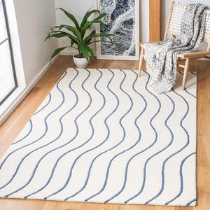 Ковер ручной работы SAFAVIEH, 122 x 183 см,  Fifth Avenue Collection Ivory/Blue FTV113M в стиле мид-сенчури модерн с абстрактным узором из шерсти