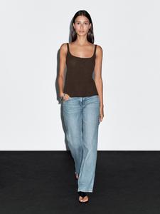 Струящийся трикотажный топ с бретелями Massimo Dutti, коричневый