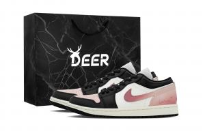 Jordan Женские винтажные баскетбольные кроссовки Air 1 DEER Rouge Pink из износостойкой кожи, черный с розовым оттенком