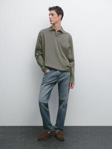Рубашка-Поло из 100% хлопка с эффектом потертости Massimo Dutti, хаки