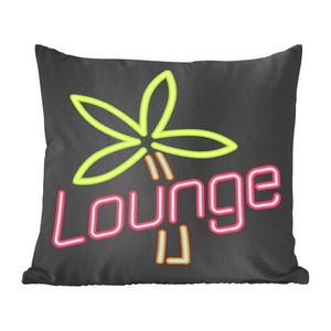 Декоративная подушка MuchoWow Диванная подушка Декоративная подушка для гостиной 60 x 60 см Пиктограмма с неоновой вывеской в ​​виде пальмы - Чехол на подушку - Хлопчатобумажная ткань - Декоративные наволочки, мультиколор