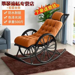 Fantasy Кресло из ротанга с колесиками, качалка, черная подушка сиденья, ручное плетение