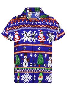 Рубашка на пуговицах классического кроя King Kameha Christmas Rows, синий